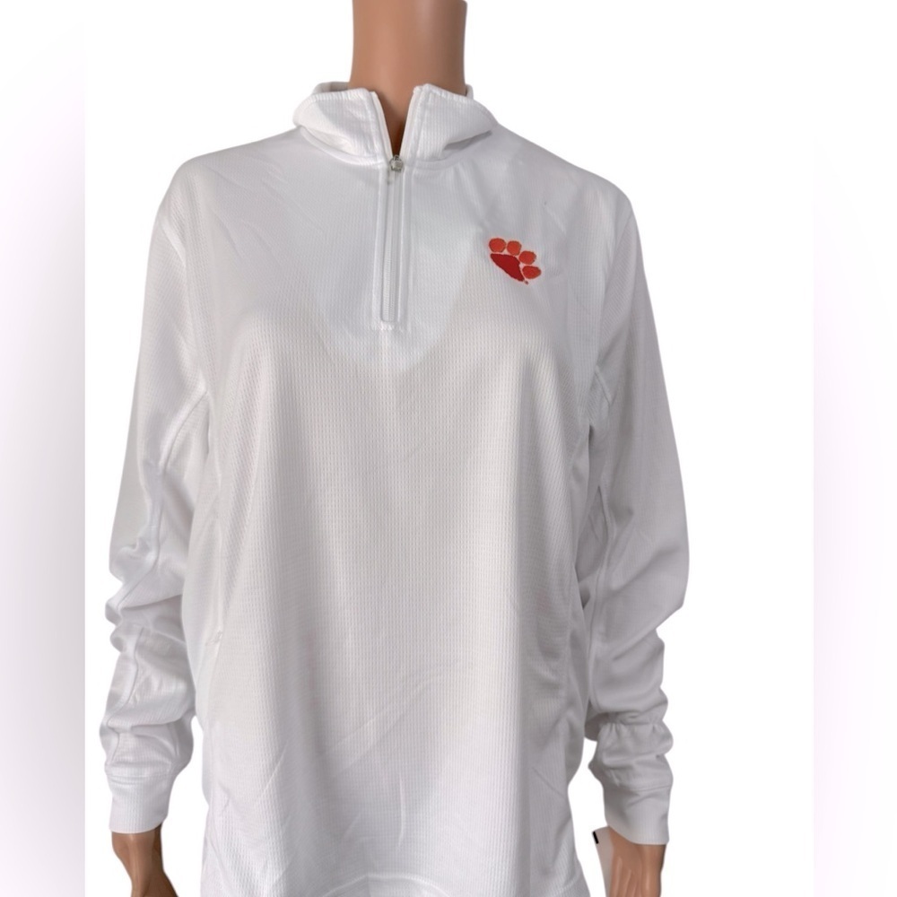 Clemson South Carolina White Quarter-Zip Pullover with Clemson Paw Logo- Size SM